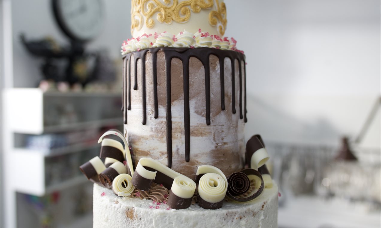 Brownie taart met chococrème en drips