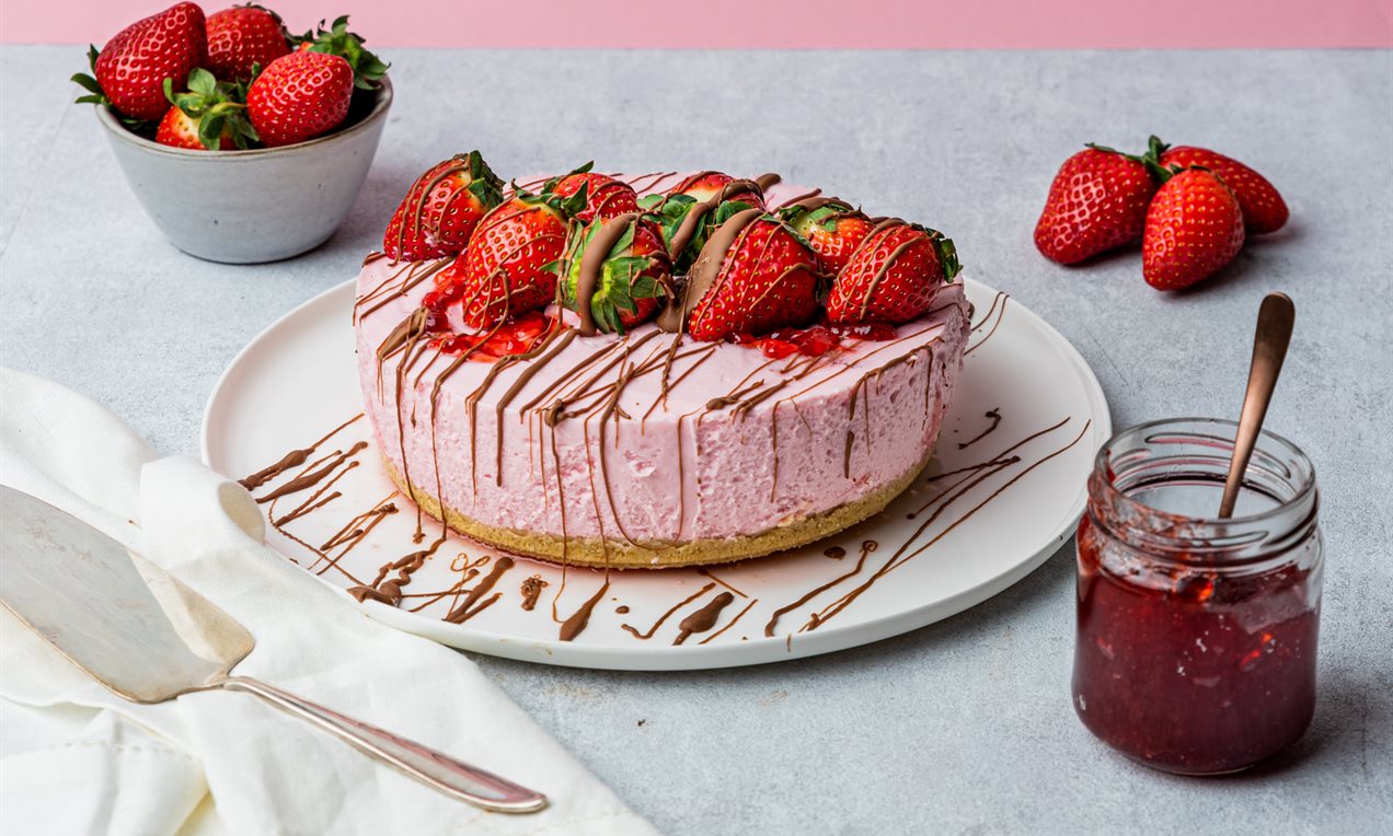 Aardbeien kwarktaart met chocolade ganache
